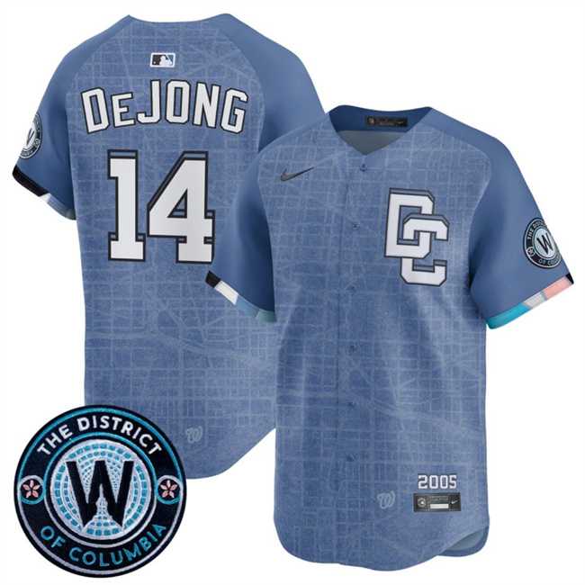 Mens Washington Nationals #14 Paul DeJong Blue 2025 City Connect Limited Stitched Jersey Dzhi->washington nationals->MLB Jersey